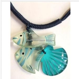 Sea Life Fish Shell Rope Necklace Surfer Island Blue Green Fair Trade 19"